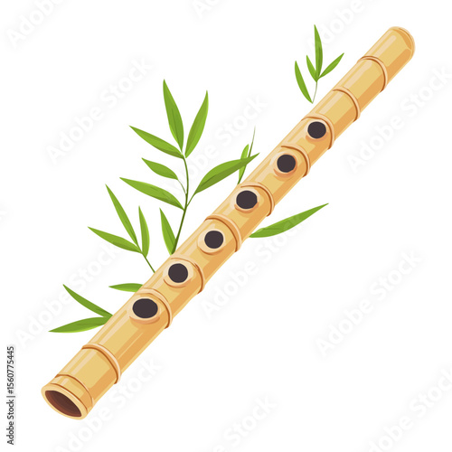 Minimal flat vector of a Bamboo Flute, 2D icon-style illustration on white background