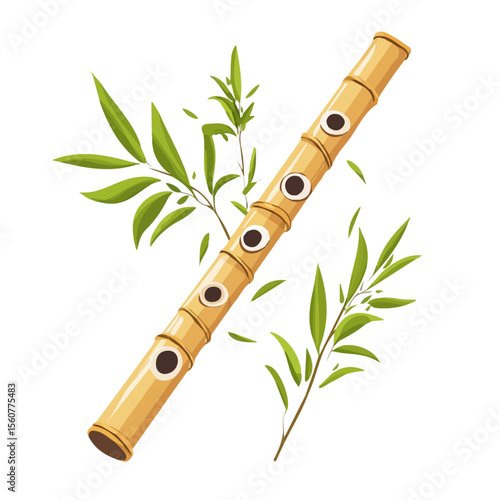 Bamboo Flute, flat style 2D vector image, isolated on a white background