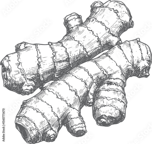 Aromatic Ginger Root: Hand-Drawn Botanical Illustration