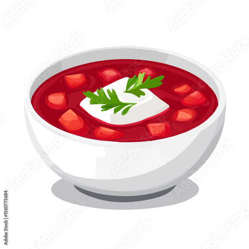 Flat 2D Borscht illustration, vector graphic in icon style, on white background