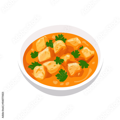 2D flat vector illustration of a Chicken Paprikash in icon style, isolated on white background