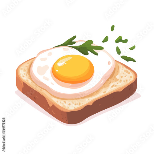 Minimal flat vector of a Croque Madame, 2D icon-style illustration on white background