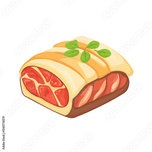 Minimal flat vector of a Beef Wellington, 2D icon-style illustration on white background