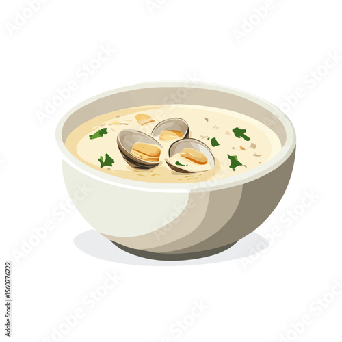 Clam Chowder, flat style 2D vector image, isolated on a white background