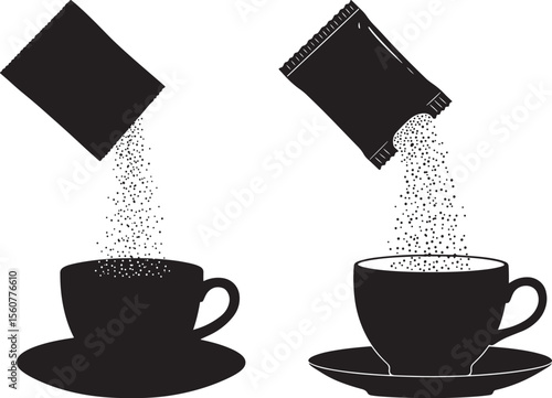 Sugar Packet Pouring into Coffee Silhouette vector illustration