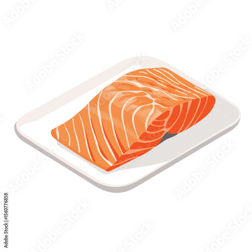 2D flat vector illustration of a Baked Salmon in icon style, isolated on white background