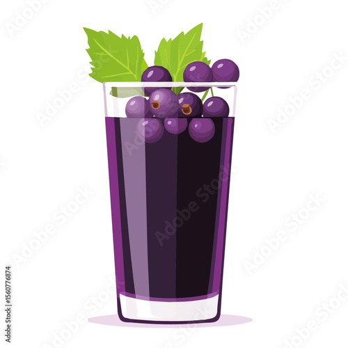Flat 2D Blackcurrant Juice illustration, vector graphic in icon style, on white background