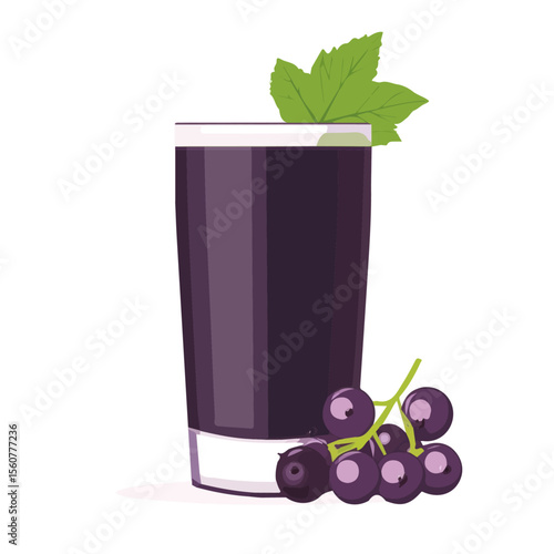 Blackcurrant Juice, flat style 2D vector image, isolated on a white background