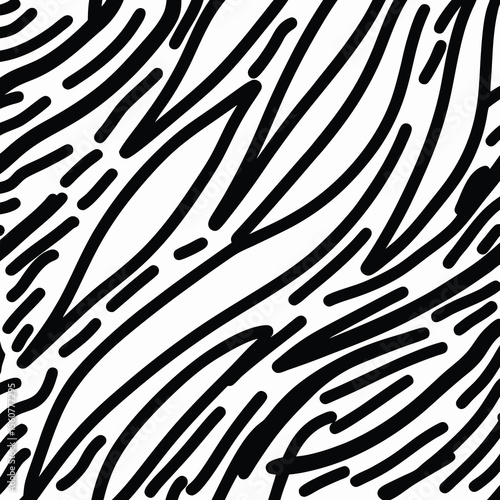 Abstract black and white pattern with flowing brush strokes on white background