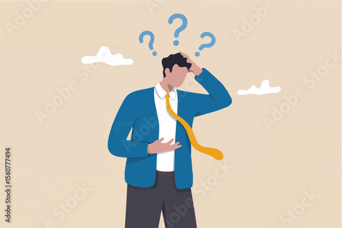 Photography Confused businessman with question marks isolated on transparent background