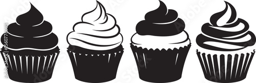 Cupcake Sweet Dessert Silhouette Vector Set vector illustration
