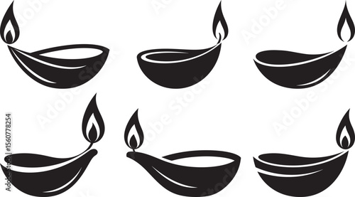 Diya Lamp Festival Light Silhouette Vector Set Icon vector illustration