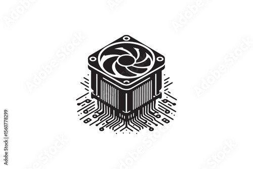 A cpu coller silhouette with a simple, understated design set against a white background Simple