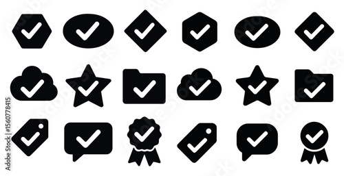 Collection of black and white icons, including a star, a check mark, and a folder