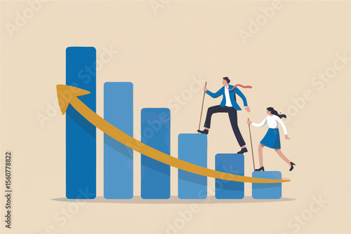 Flat cartoon vector illustration of business growth and teamwork isolated on transparent background