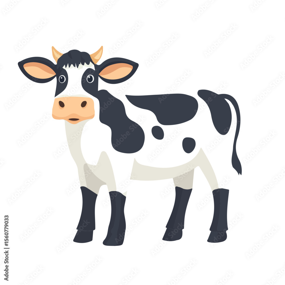 Fototapeta premium Cow, flat style 2D vector image, isolated on a white background