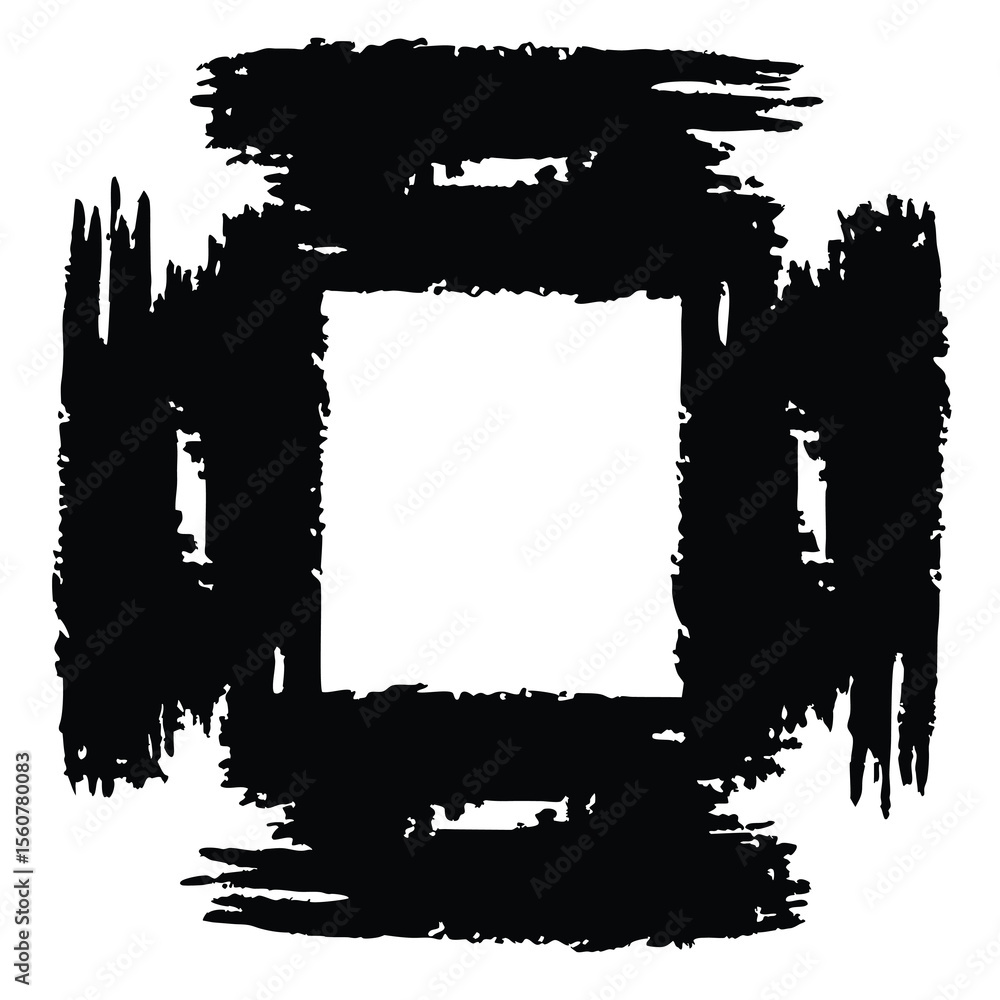 Obraz premium Abstract black brushstroke square frame design on a transparent background for design projects