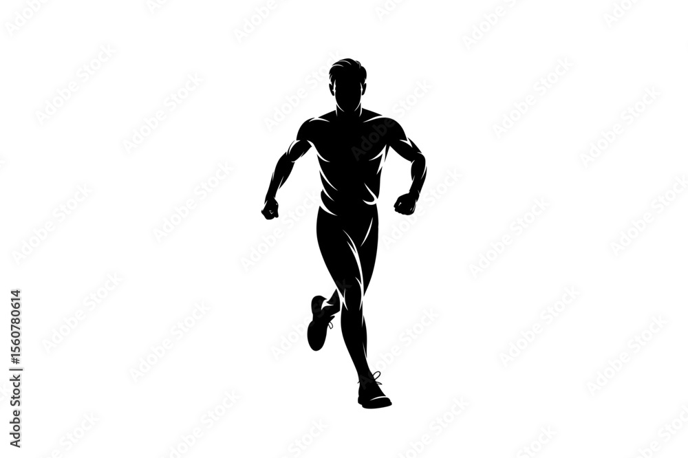 Silhouette of a man running forward with arms swinging in a white background Silhouette of a man running forward with arms swinging in a white background