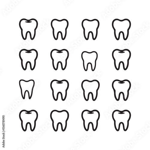 Stylized silhouette tooth icons pattern for dental health and dentistry isolated on white background