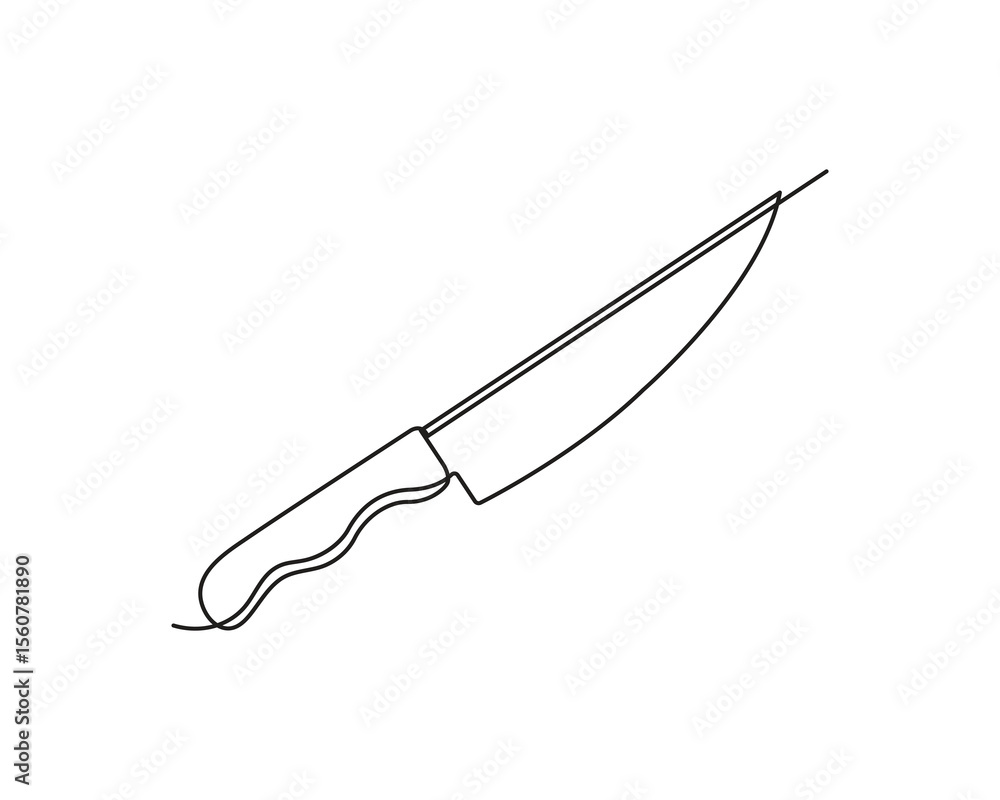 Obraz premium Kitchen knife in one continuous line drawing, Knife Single one line art, linear style, isolated on a white background