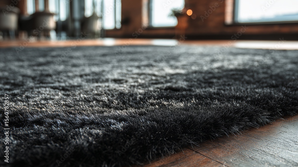Black rug closeup in cozy interior Black rug closeup in cozy interior