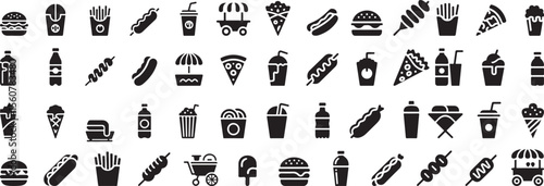 Fast food and drink icons burger french fries