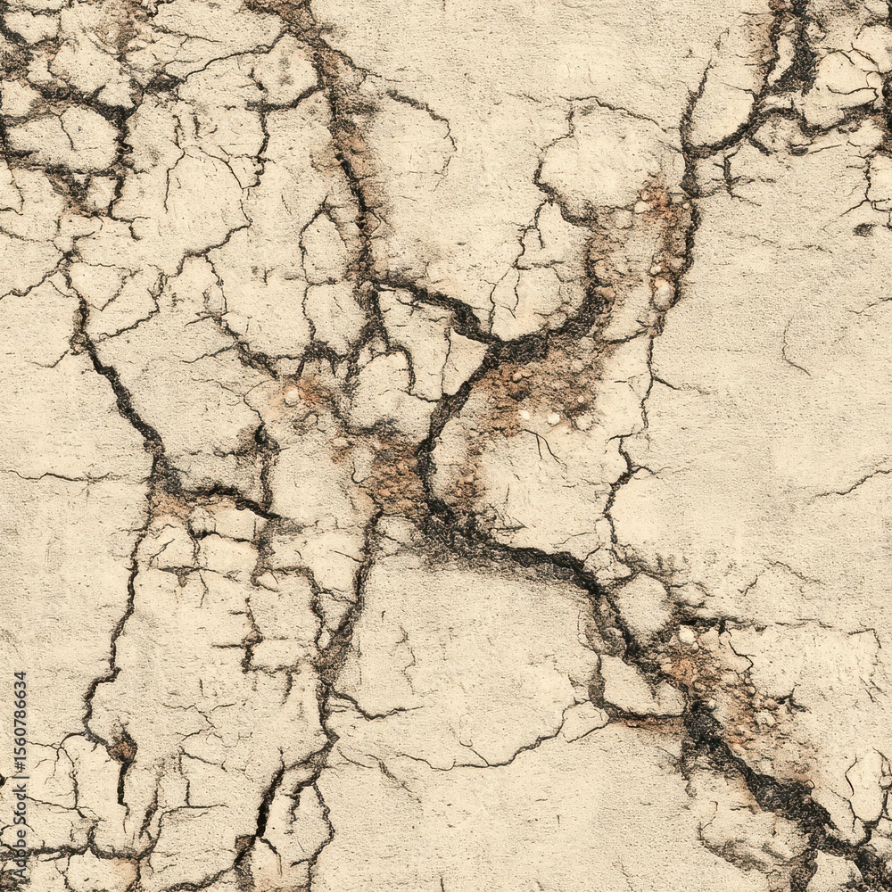 Fototapeta premium Light beige cracked asphalt surface with dry soil look