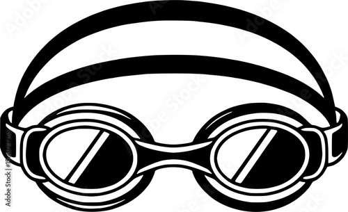 Bold black silhouette of swimming goggles with clean strap design, ideal for summer sport illustrations