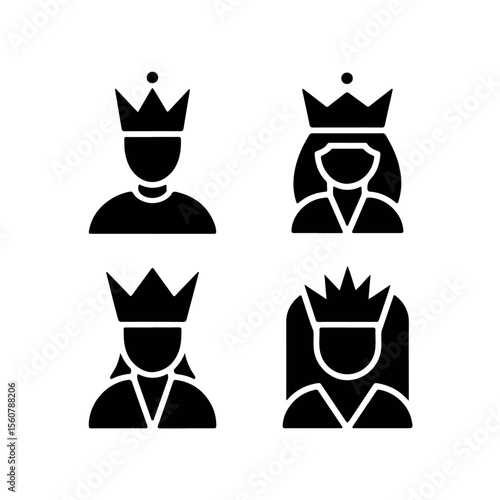 Premium Vector Collection of Monochrome Royal King and Queen Icons for Website and Branding Designs