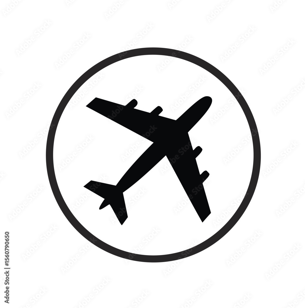 Black airplane silhouette inside a circle aircraft aviation Black airplane silhouette inside a circle aircraft aviation