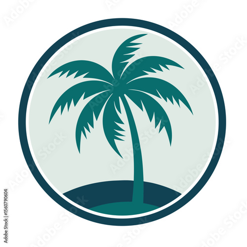 Palm Tree and Sunset in Circle - Tropical Travel Logo