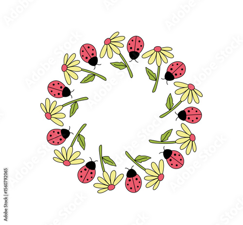 Floral circle frame. Round border made of from flowers. Flowers  in a circle.