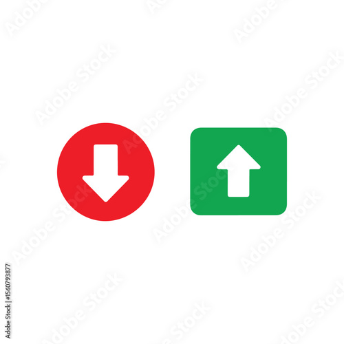 Download and Upload Icons in Red and Green.Simple, flat design icons representing download and upload actions.