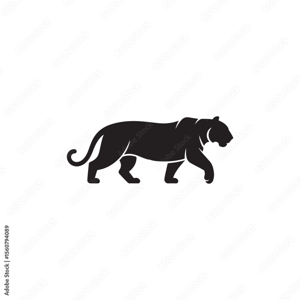 Obraz premium Bold Black Silhouette of a Majestic Tiger.A striking, bold black silhouette of a tiger in a walking pose.