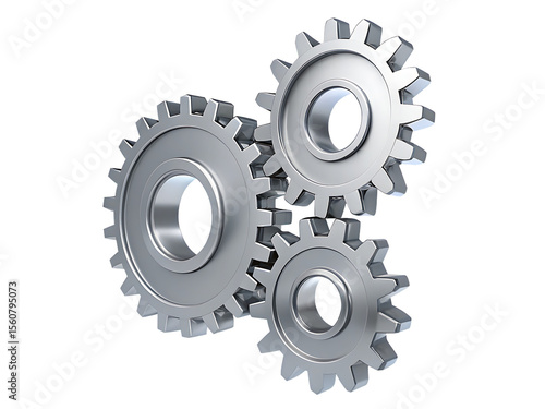 Interlocking metal gears isolated on a transparent background.PNG