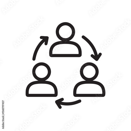 Outline Vector of Team Collaboration Icon - People Network Communication Symbol