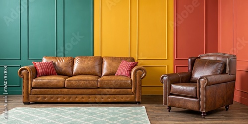 Brown Leather Sofa and Armc...