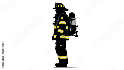 Vector silhouette of a firefighter