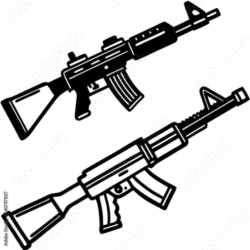 Two assault rifles, illustrated in black and white, for military or security websites