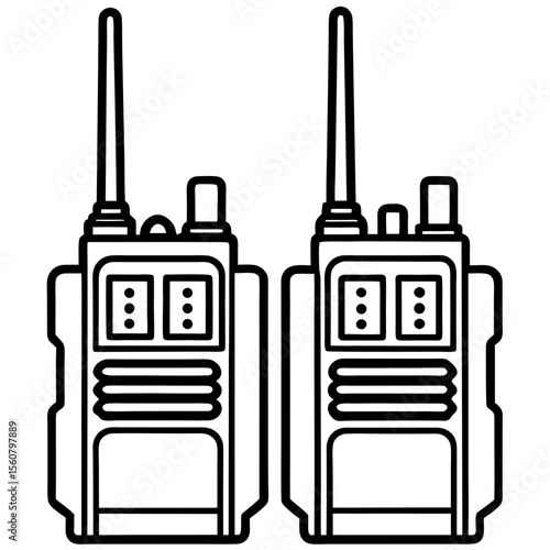Two walkie talkies line art illustration, for communication, black and white