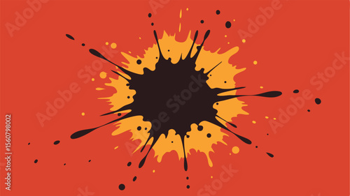 Abstract ink blot design with orange and black splatters for graphic decoration