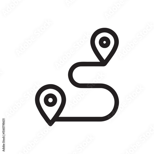 Location Route Icon Vector – Curved Path with Map Pins Line Symbol for Navigation, GPS Tracking, Travel Directions, Delivery Route, and Location Planning Design