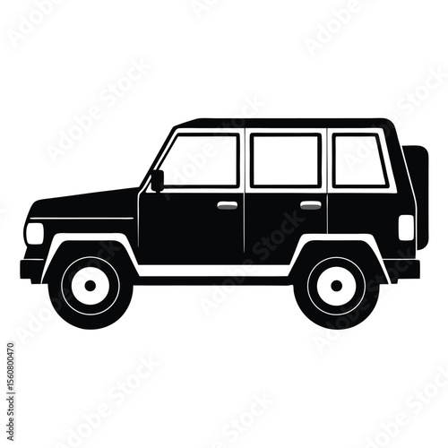 Detailed Silhouette of a Black OffRoad Vehicle with Spare Tire Mounted Back