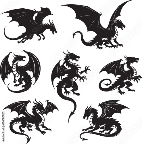 A captivating black and white heraldic dragon symbol, perfect for a tattoo or logo design