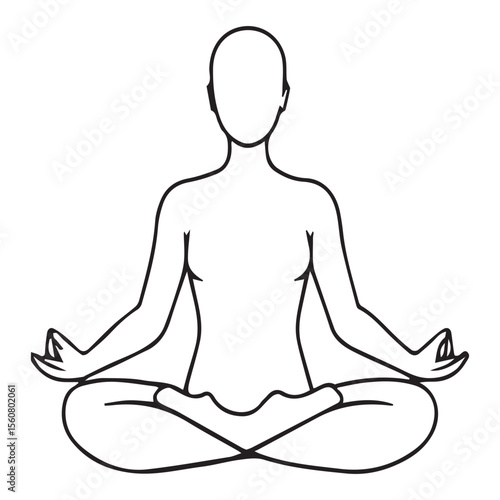 Simple line drawing of a person meditating in the lotus position with hands in gyan mudra