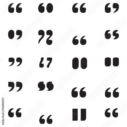 Collection of various black quotation marks and punctuation symbols on a white background