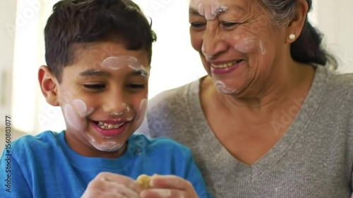 Grandmother and Grandson Baking with Joy