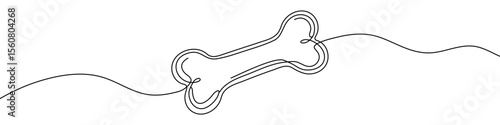 Black bone in one line art style. Bone drawing with editable stroke on white background. Vector illustration.