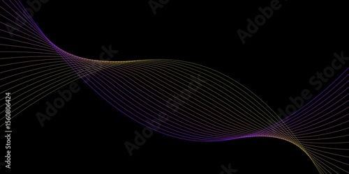 Colorful Wavy Light Trails with Gradient Glow on Deep Black Background