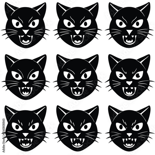 Angry Black Cat Face Set